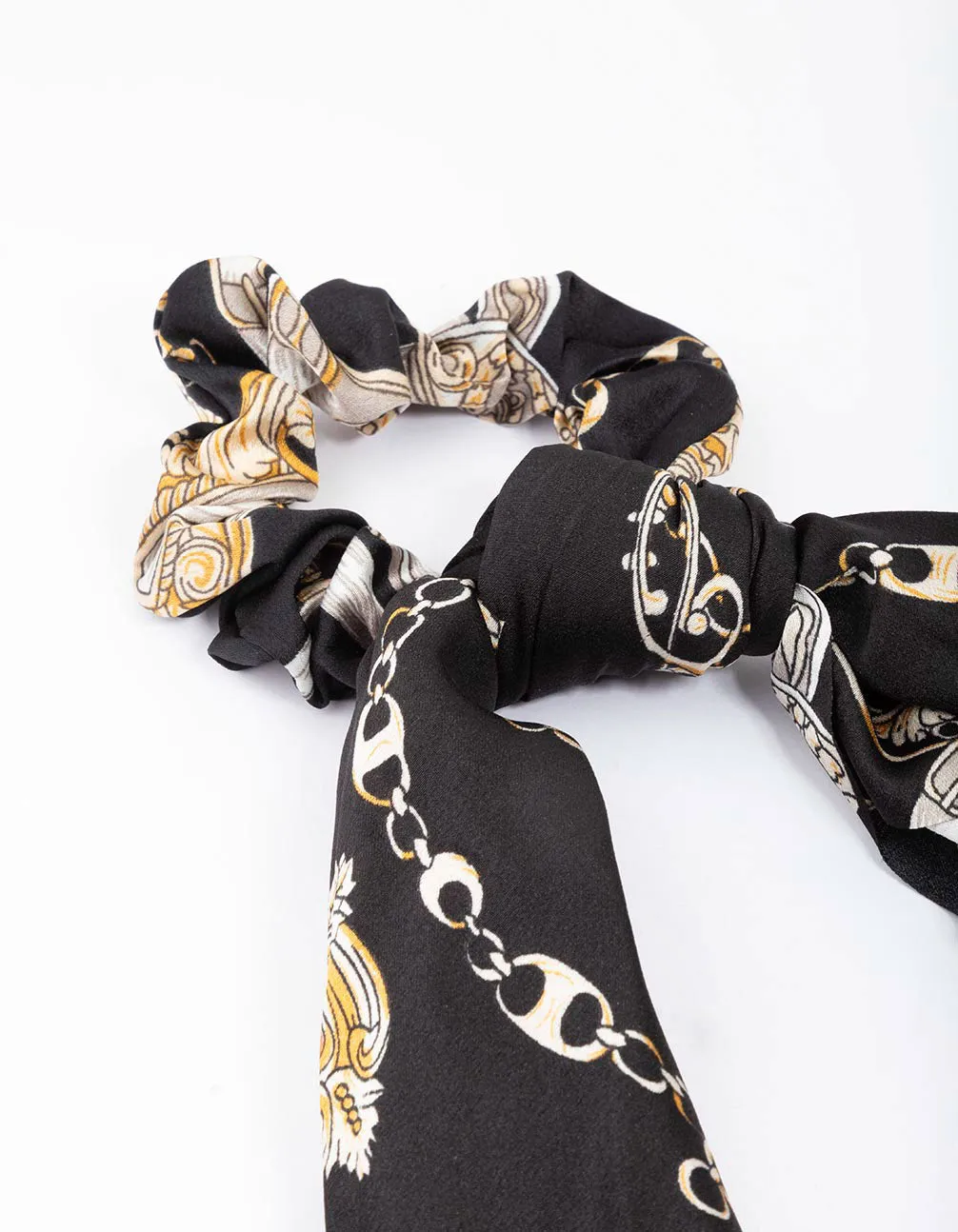 Black Fabric Regal Ornate Satin Scarf