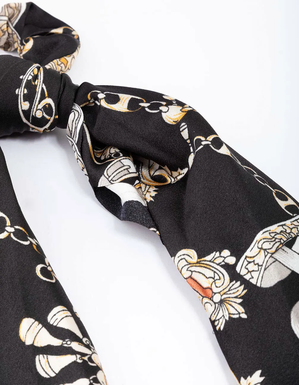 Black Fabric Regal Ornate Satin Scarf