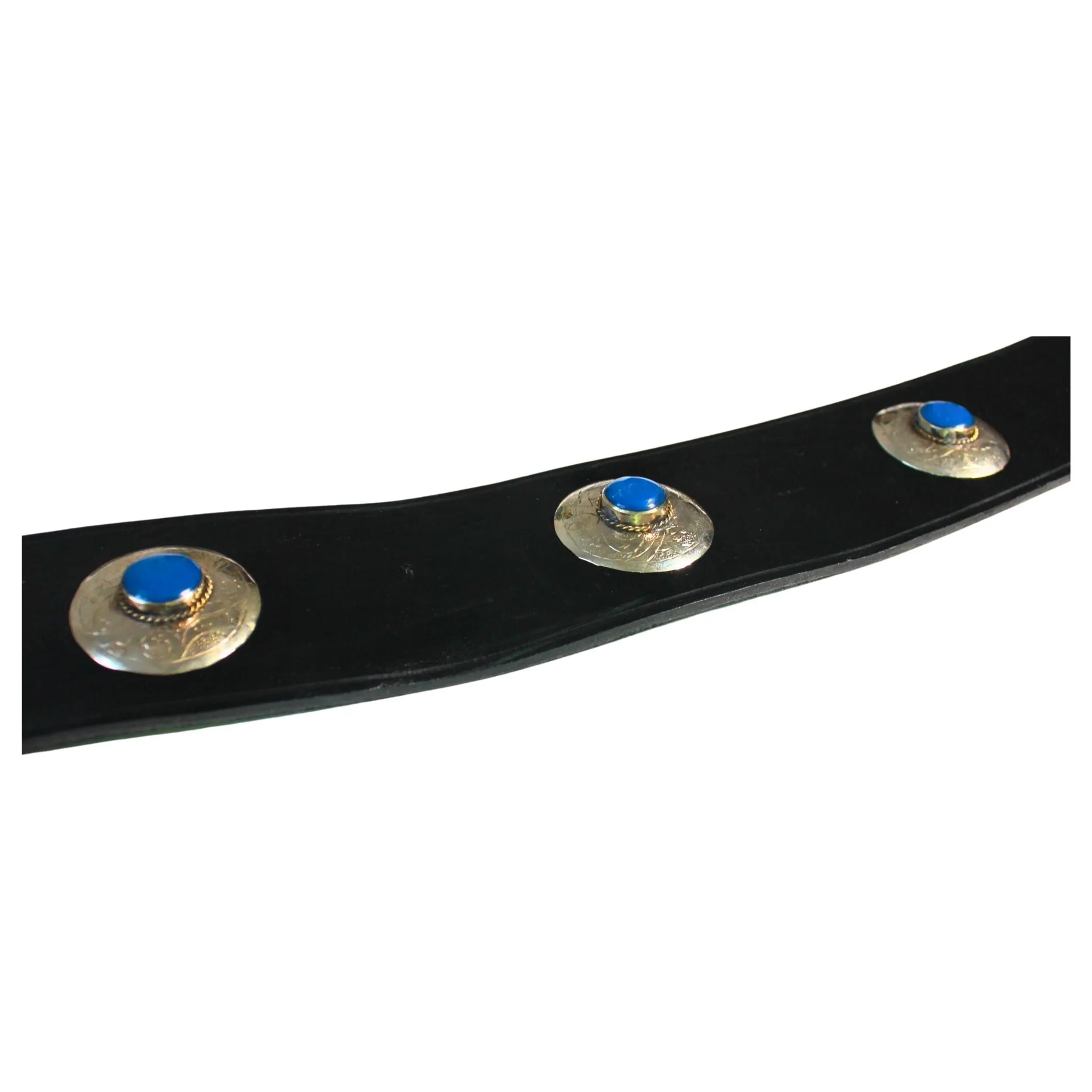 Black Leather Belt with Blue Metal Details