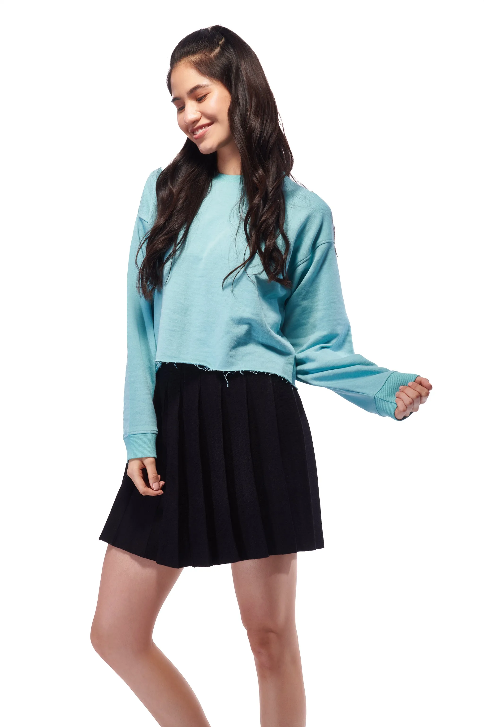 Blue Crop Casual Sweatshirt