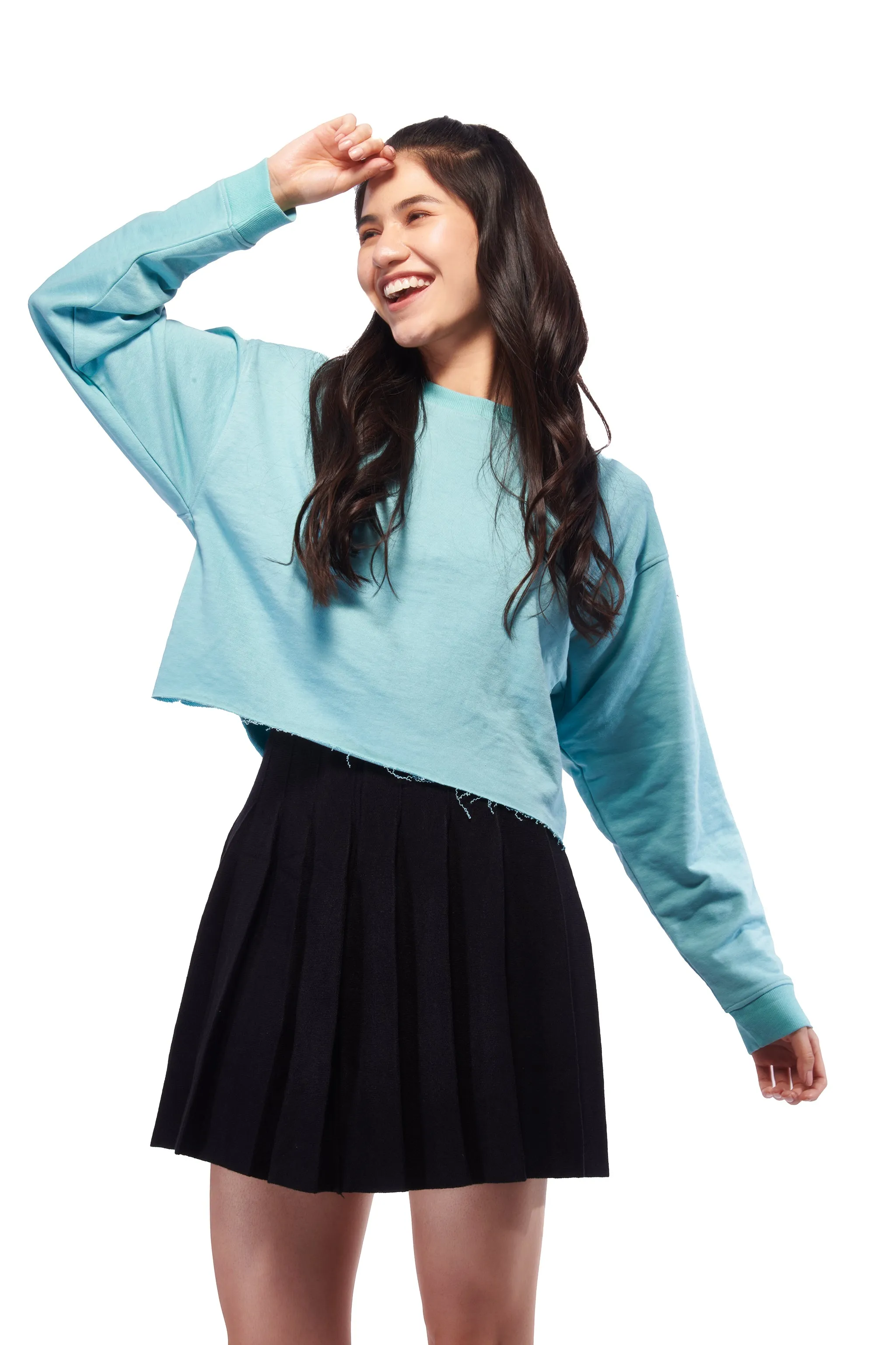 Blue Crop Casual Sweatshirt