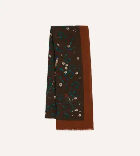 Brown Birds of Paradise Print Wool Scarf