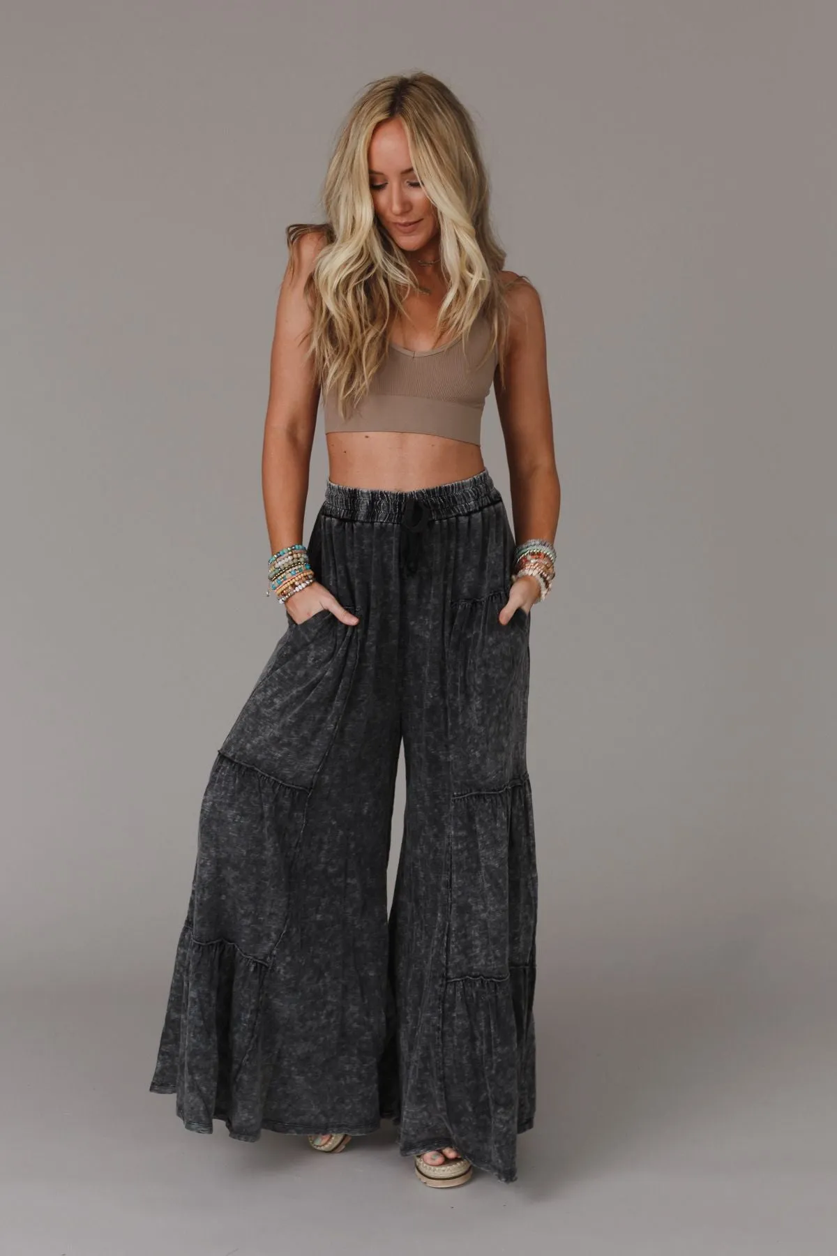 Called A Dreamer Washed Wide Leg Pant - Black