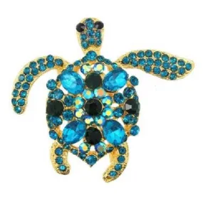 Colorful Aqua and Green Large Sea Turtle Brooch Pin