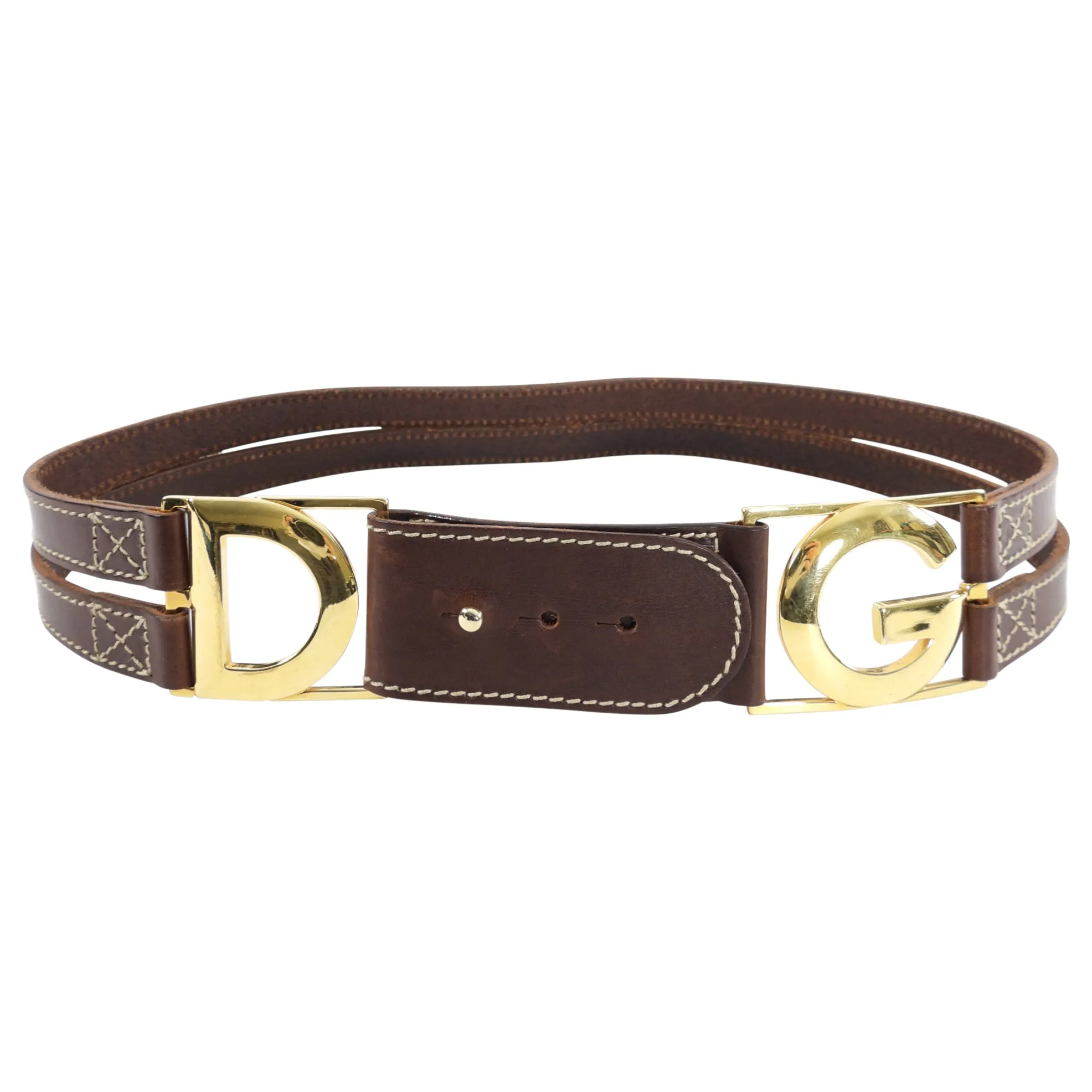 Dolce & Gabbana Vintage Brown Leather Logo Belt - 32-33