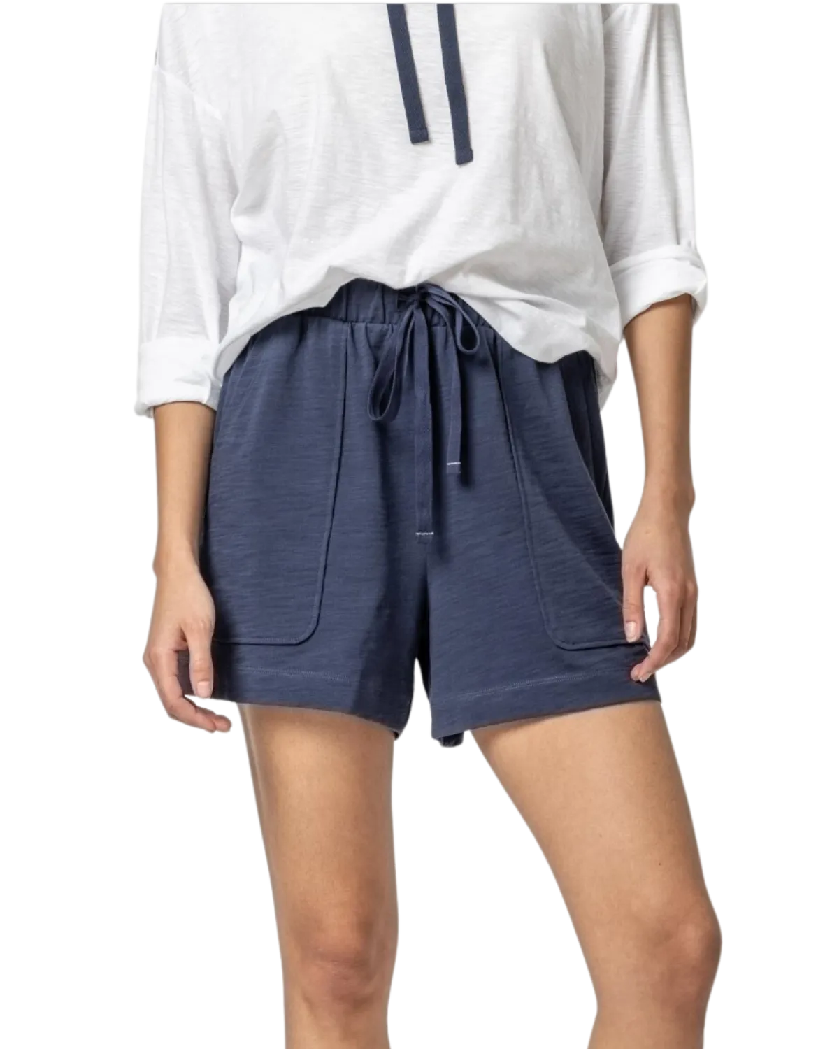 Elastic Waist Drawstring Shorts (Navy)