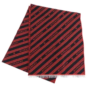 Givenchy Red and Black Logo Stripe Scarf