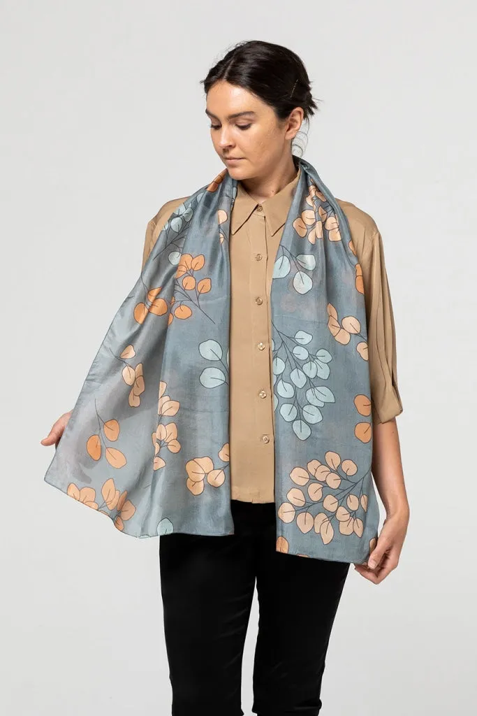 INDUS - SILK SCARF - SILVER EUCALYPTUS - LAKE, CASHEW & MIST