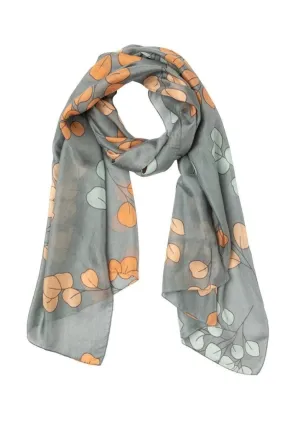 INDUS - SILK SCARF - SILVER EUCALYPTUS - LAKE, CASHEW & MIST