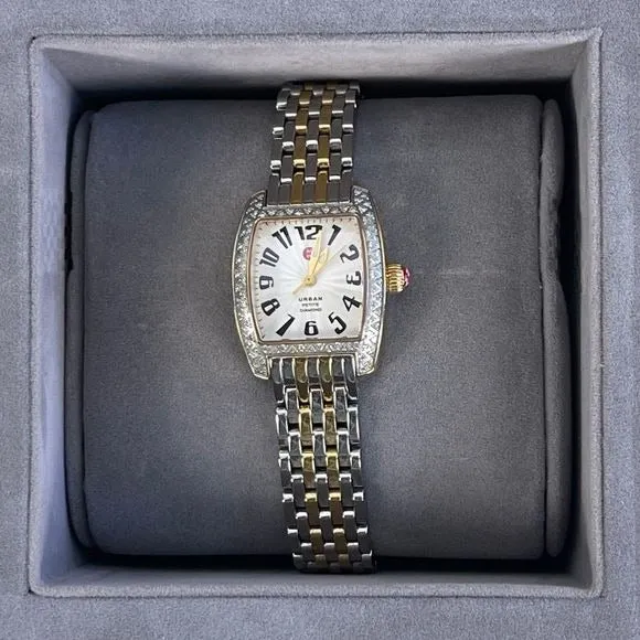 Michele goldand silver watch with diamonds