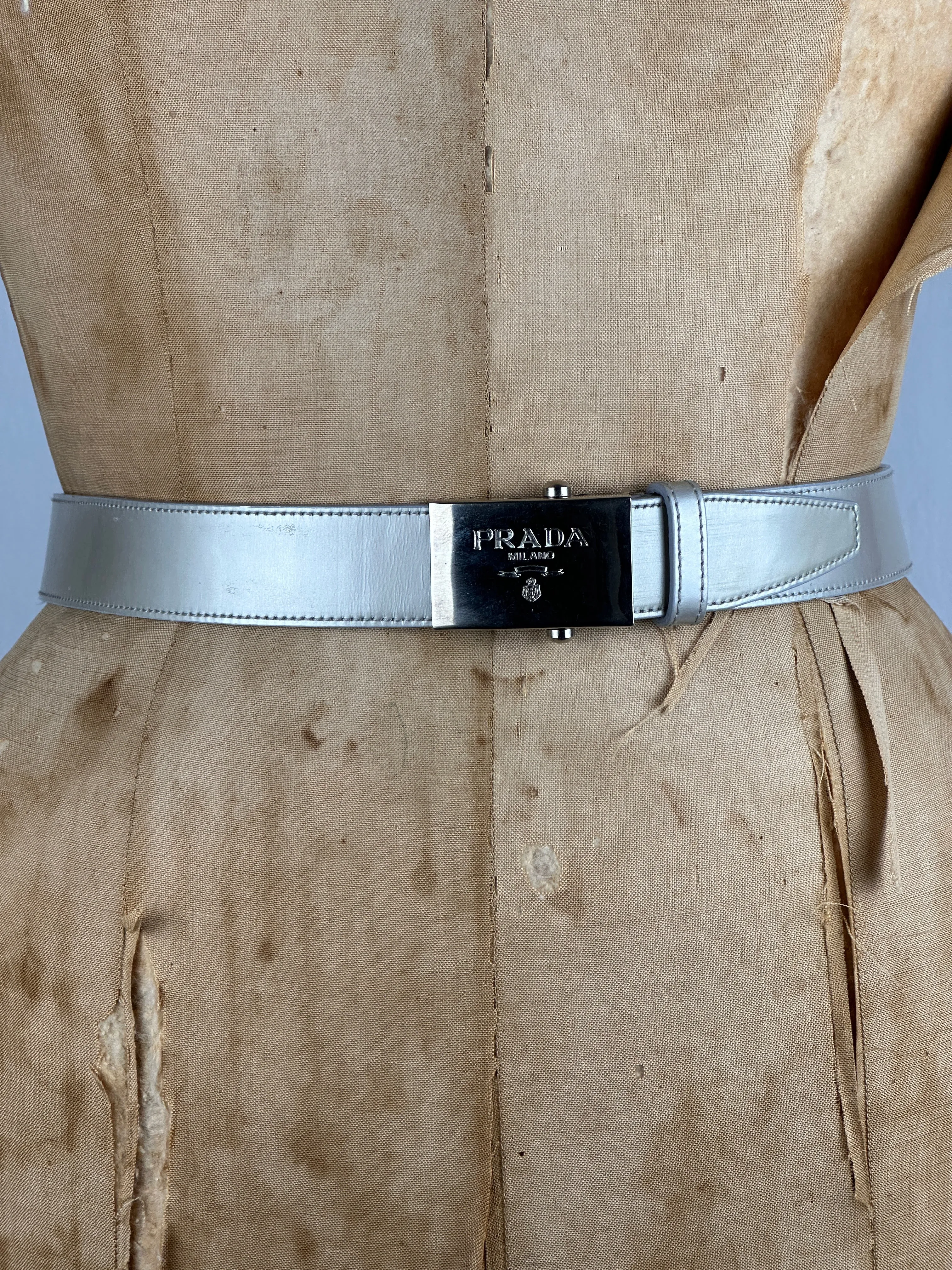 PRADA Milano 90s Silver  Leather Belt  Small