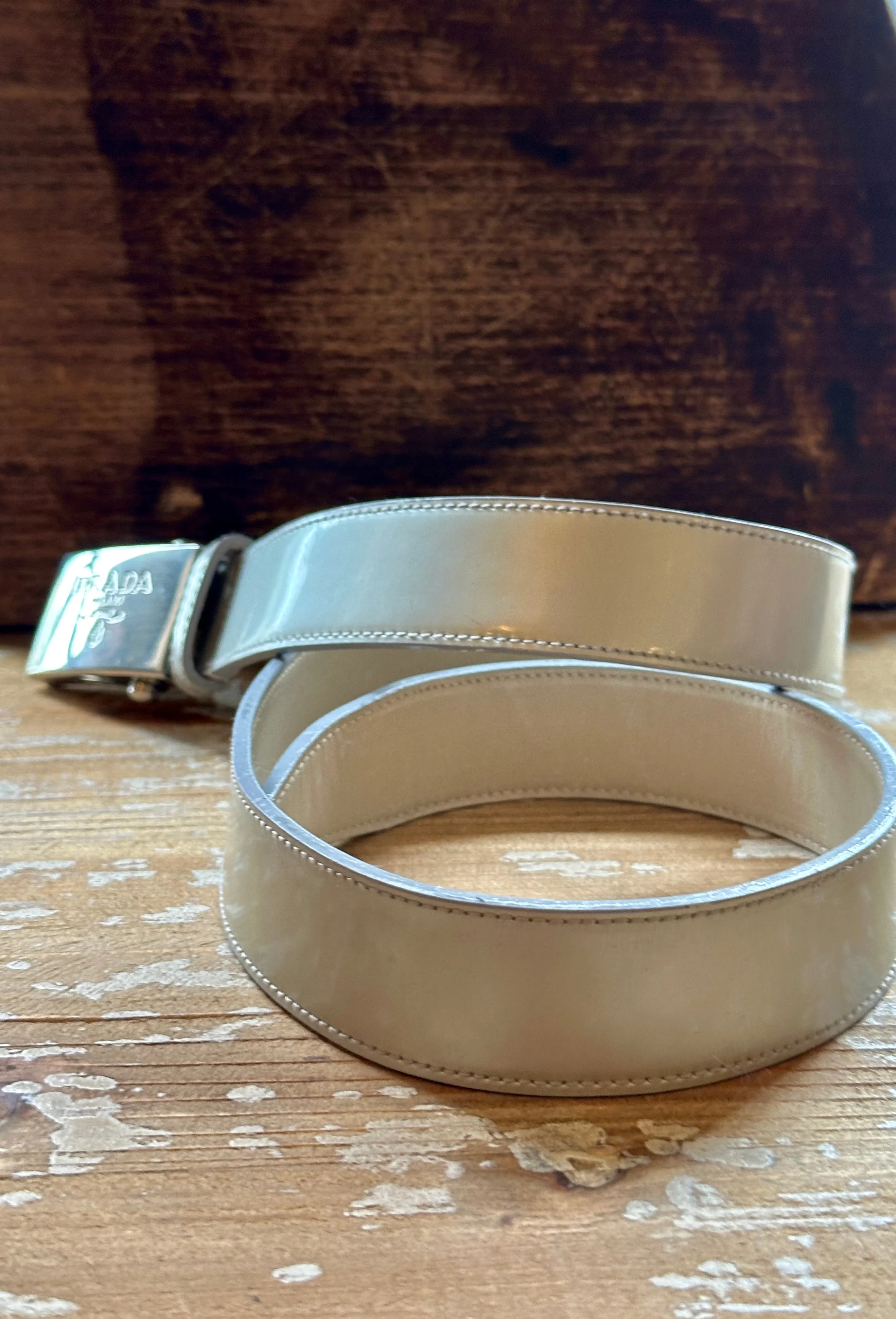 PRADA Milano 90s Silver  Leather Belt  Small