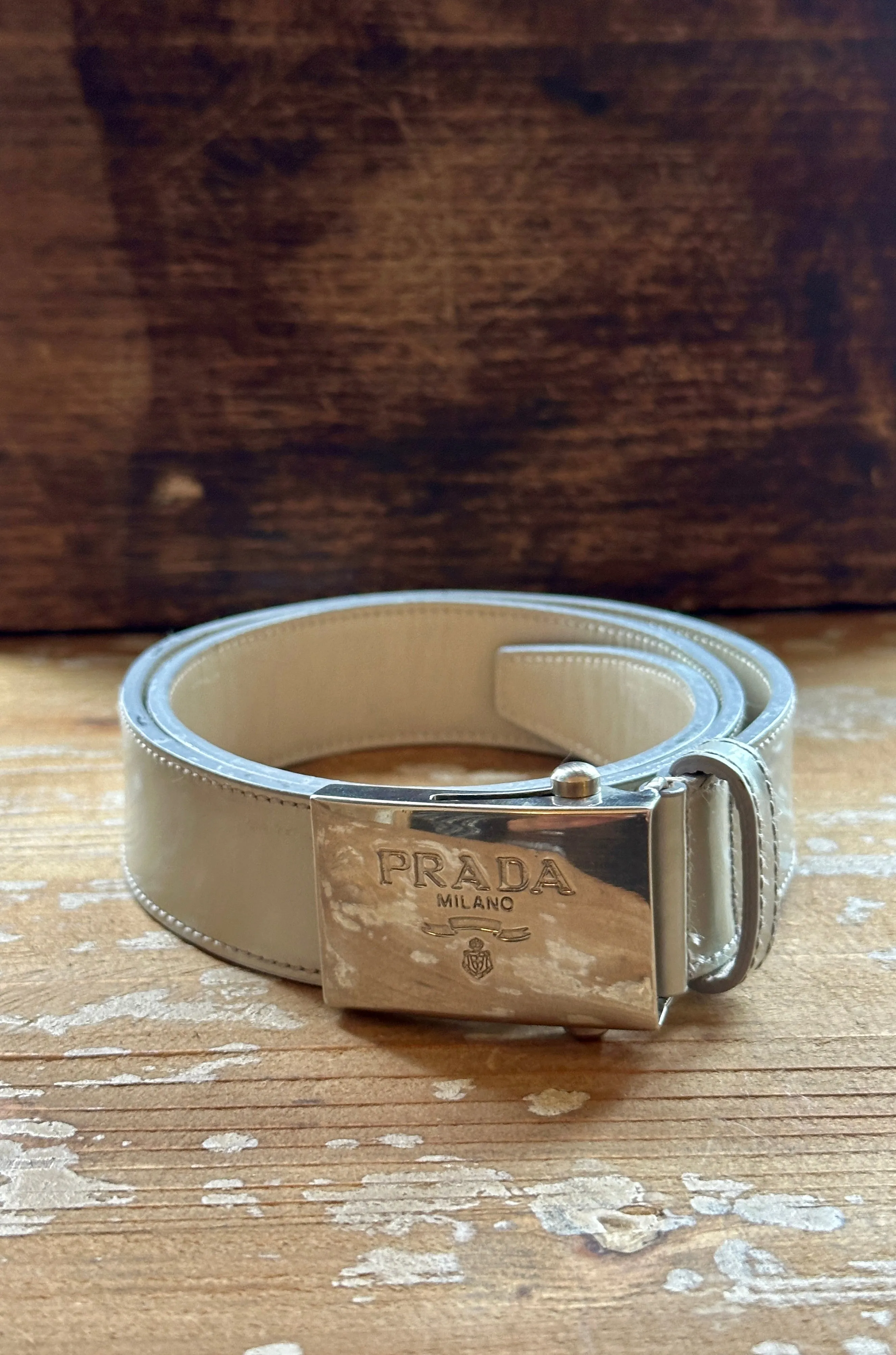 PRADA Milano 90s Silver  Leather Belt  Small