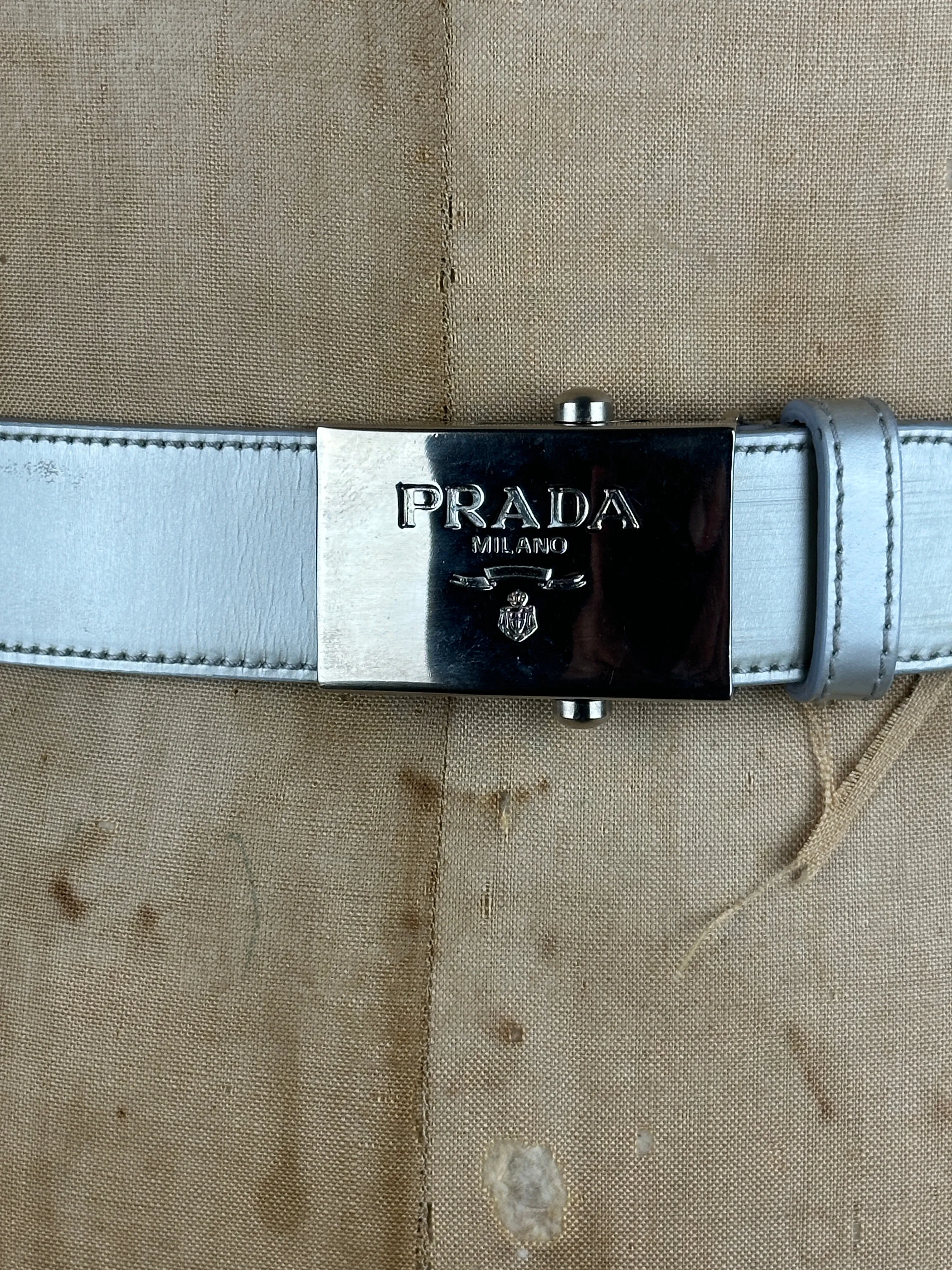 PRADA Milano 90s Silver  Leather Belt  Small