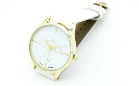 Umbrella Style Print Leather Band Analog Watch